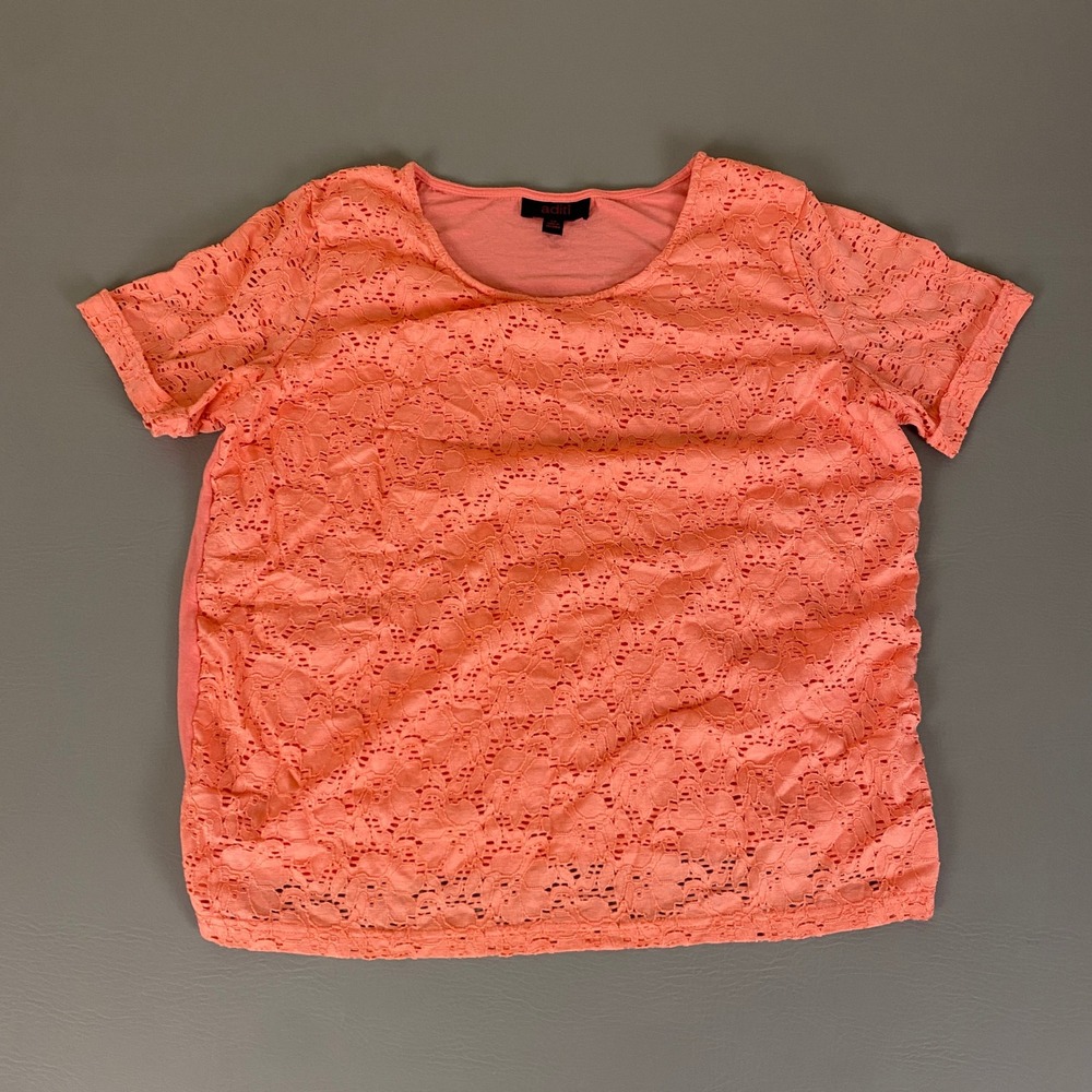 Aditi Blouse Top Women's Size 20 Coral Lace Front Tee Casual‎ Short Sleeve